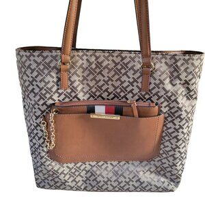 Tommy Hilfiger Initial Monogram Large Purse Tote Bag with Wristlet Gold Hardware